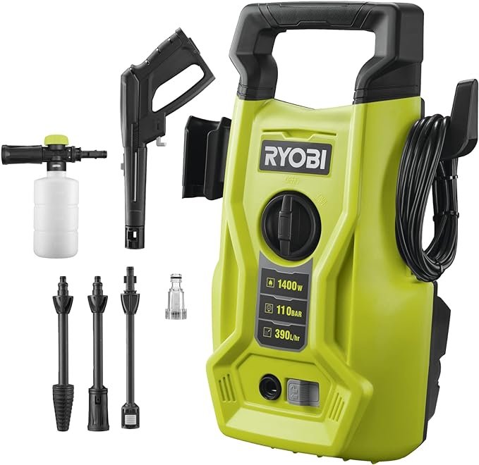 Ryobi RY110PWA 1400W 110bar Pressure Washer, Hyper Green,5133005366